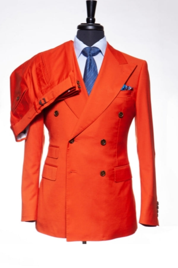 Trendy Orange Peaked Lapel Close Fitting Prom Men Suits