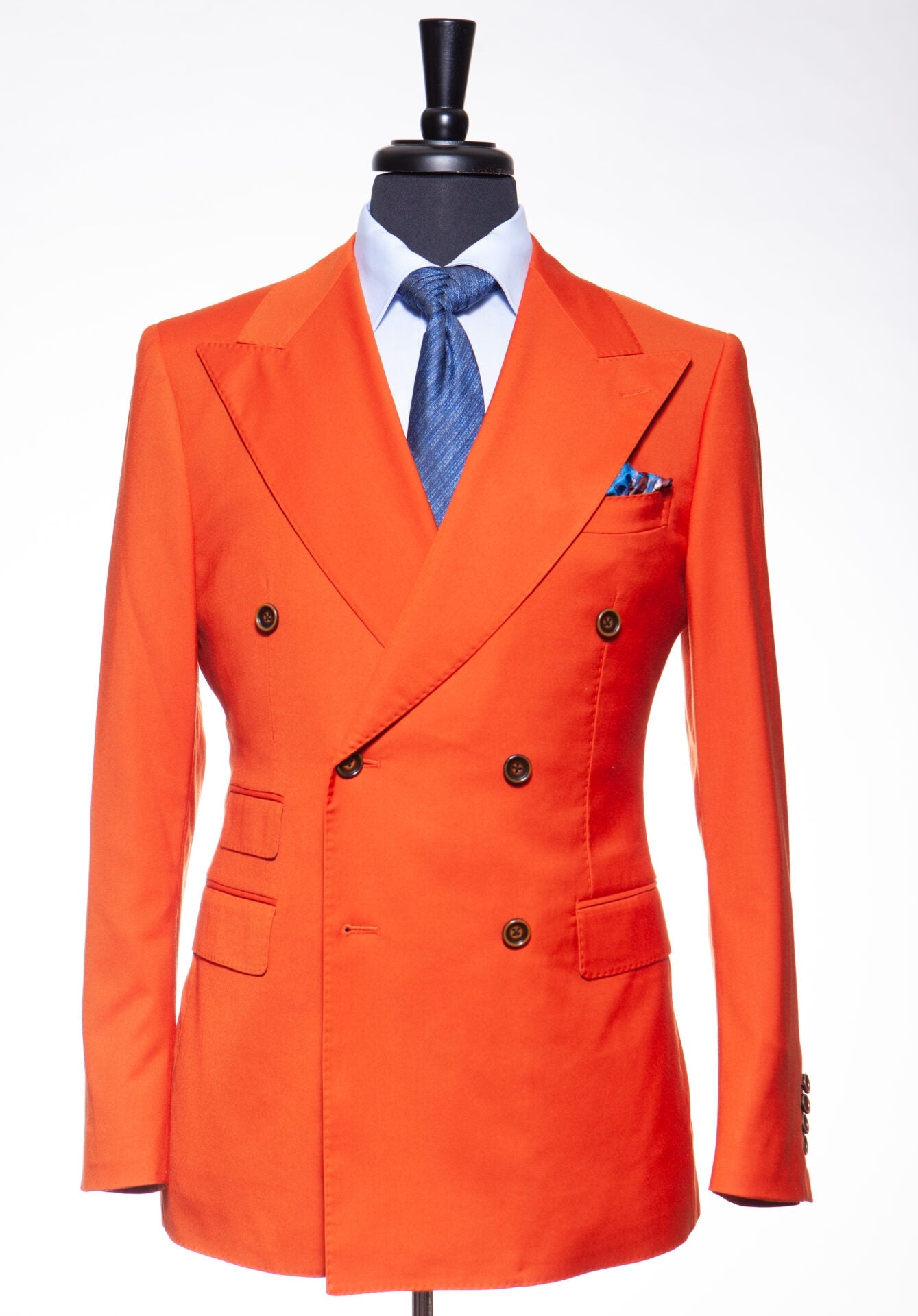 Trendy Orange Peaked Lapel Close Fitting Prom Men Suits
