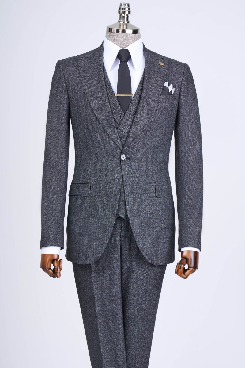 Dark Gray Chic 3 Pieces Slim Fit Suits For Men