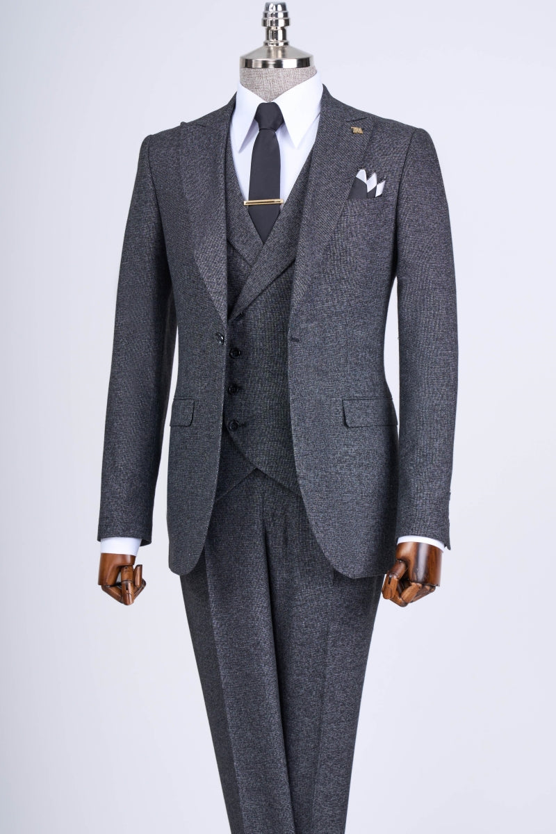 Dark Gray Chic 3 Pieces Slim Fit Suits For Men