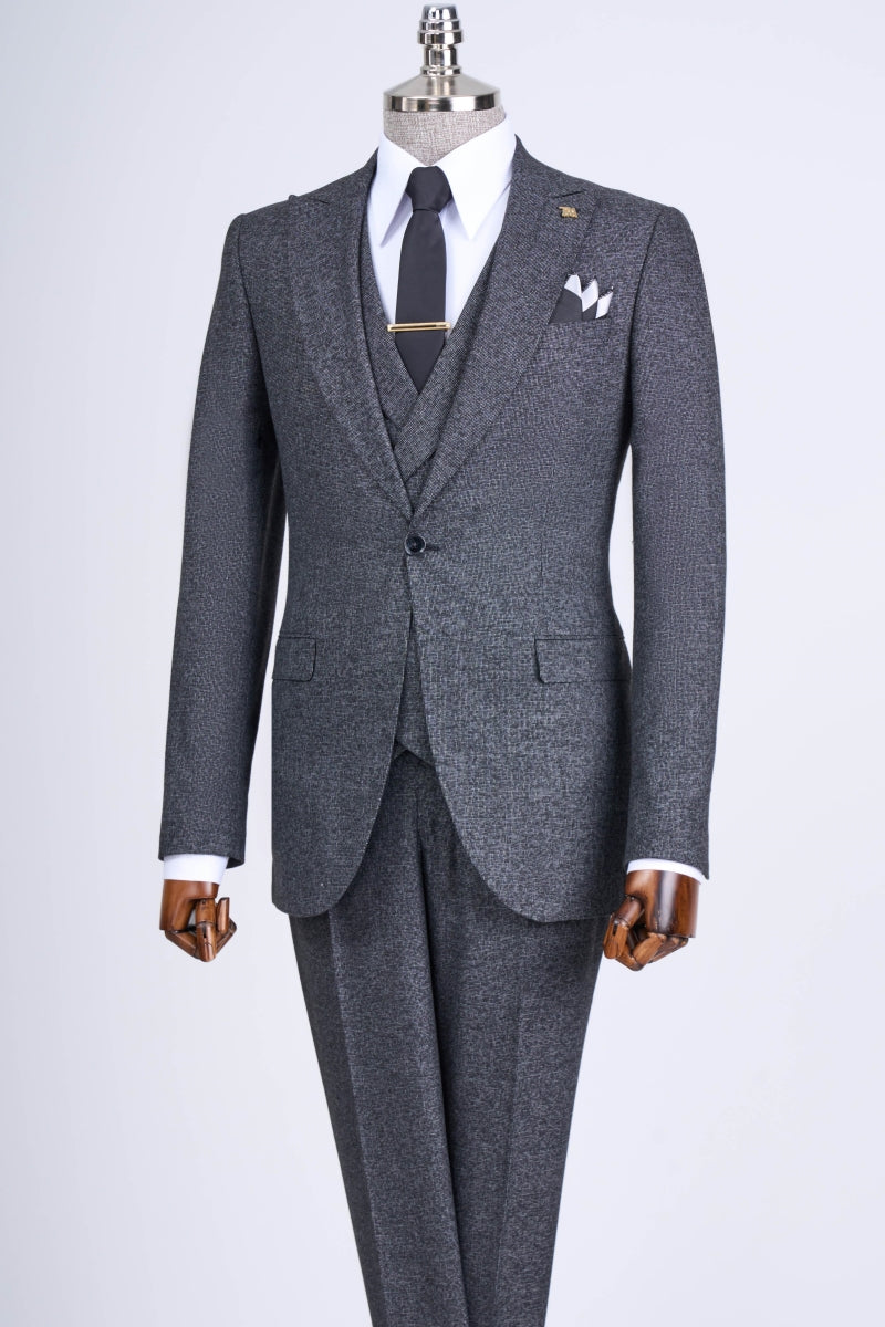 Dark Gray Chic 3 Pieces Slim Fit Suits For Men