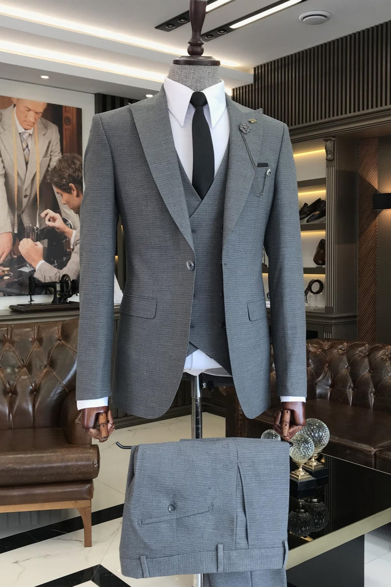 Fashion Gray Business Suits For Men With Waistcoat