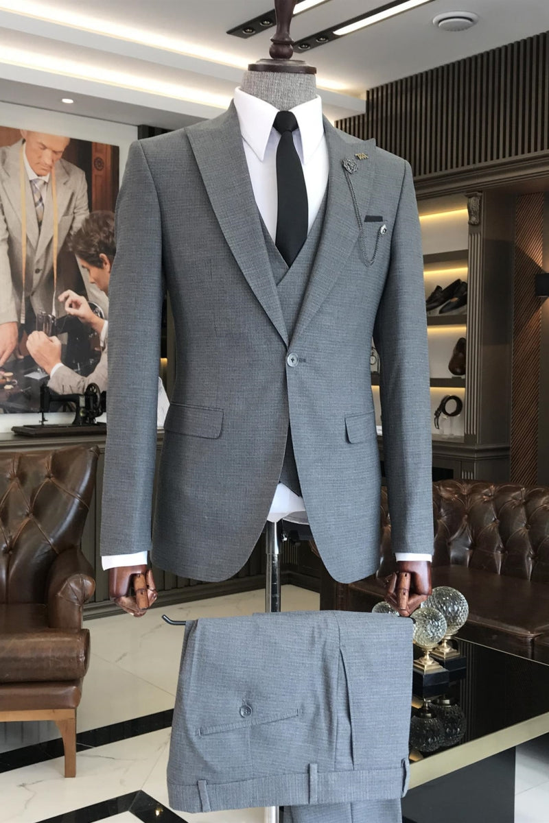 Fashion Gray Business Suits For Men With Waistcoat