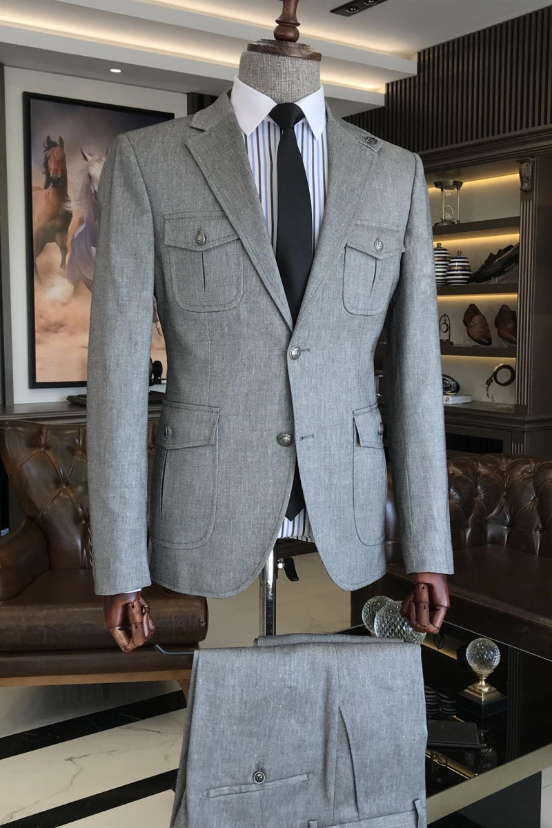 Modern Light Gray Formal Slim Fit Suits For Men
