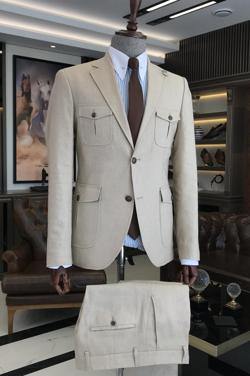 Stylish Beige Simple Business Suits For Men