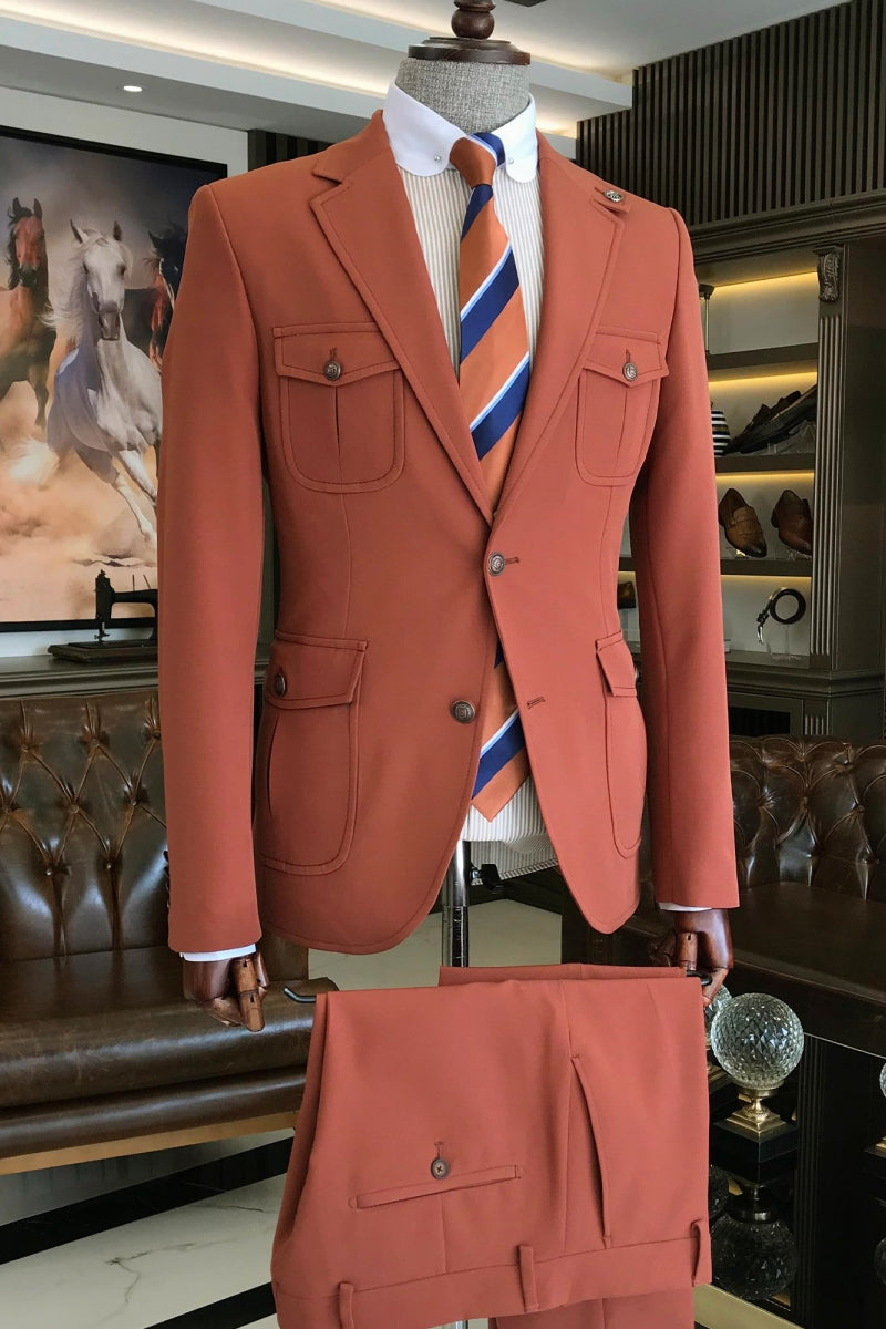 Modern Coral Red Newest Business Suits