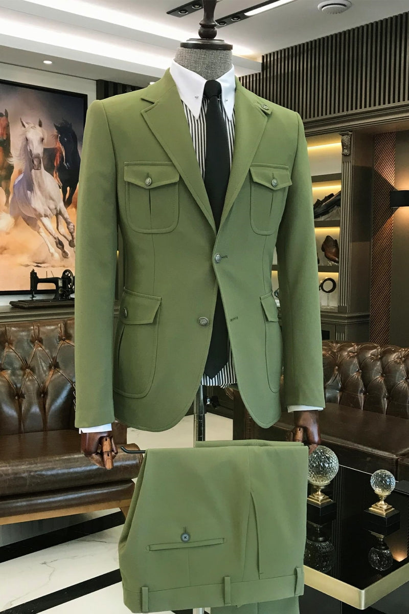 Glamorous Army Green Bespoke Slim Fit Suits For Men