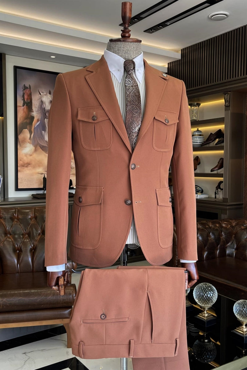 New Arrival Camel Brown Bespoke Slim Fit Suits For Men