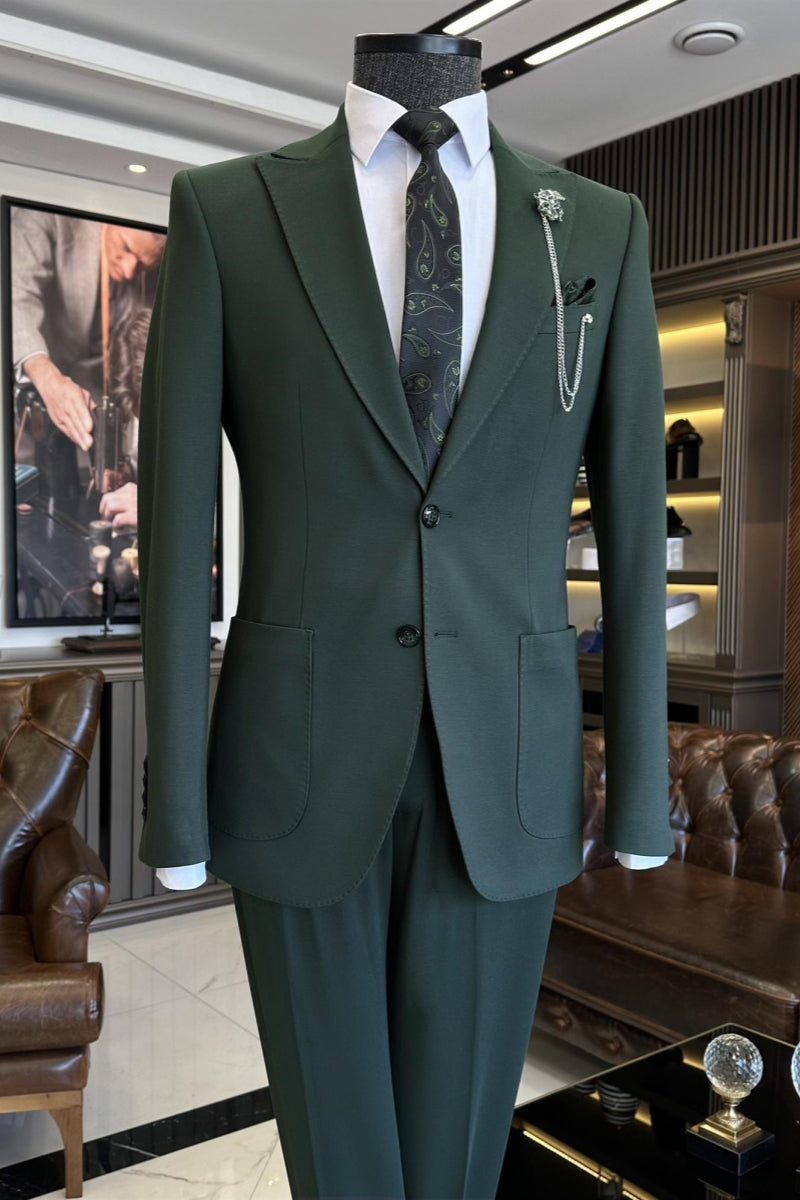 Fashion Dark Green Slim Fit Suits For Men