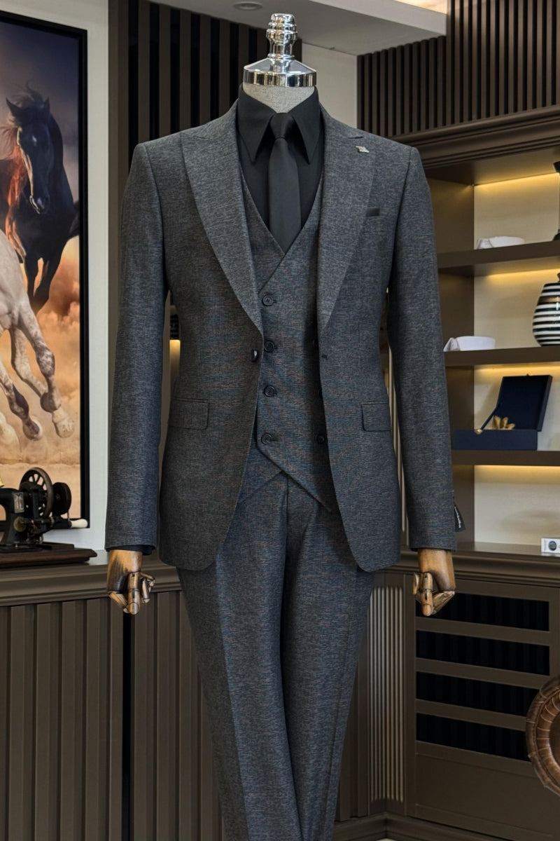 Fashion Mid-Gray 3 Pieces Close Fitting Business Suits