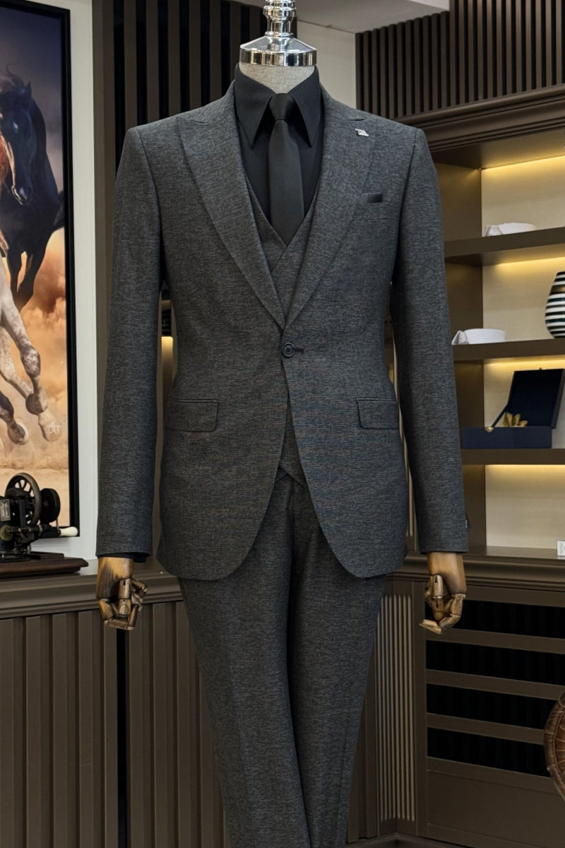 Fashion Mid-Gray 3 Pieces Close Fitting Business Suits