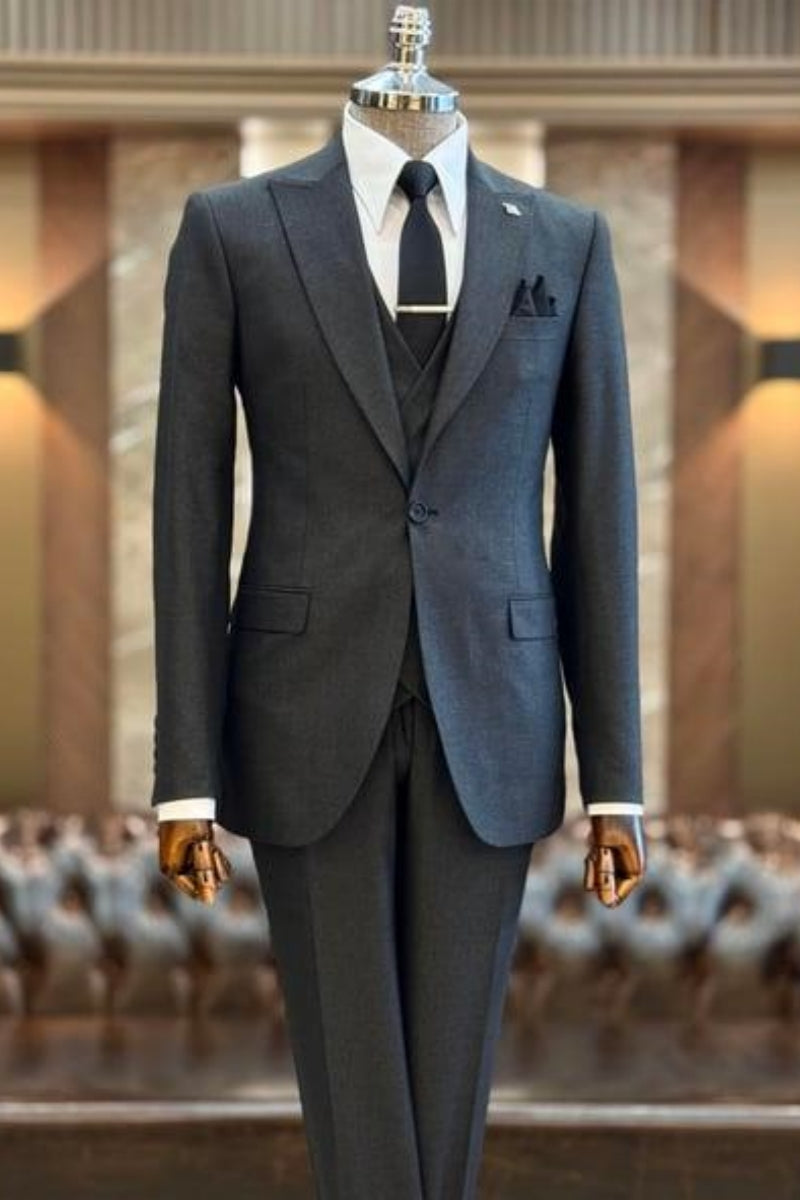 Dark Gray Glamorous Slim Fit Suits With Waistcoat
