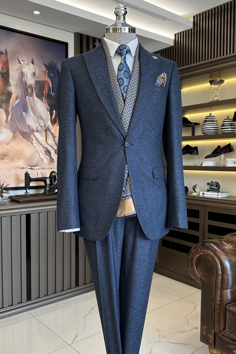 Dark Blue Fancy Business Suits New Set for Men With Waistcoat