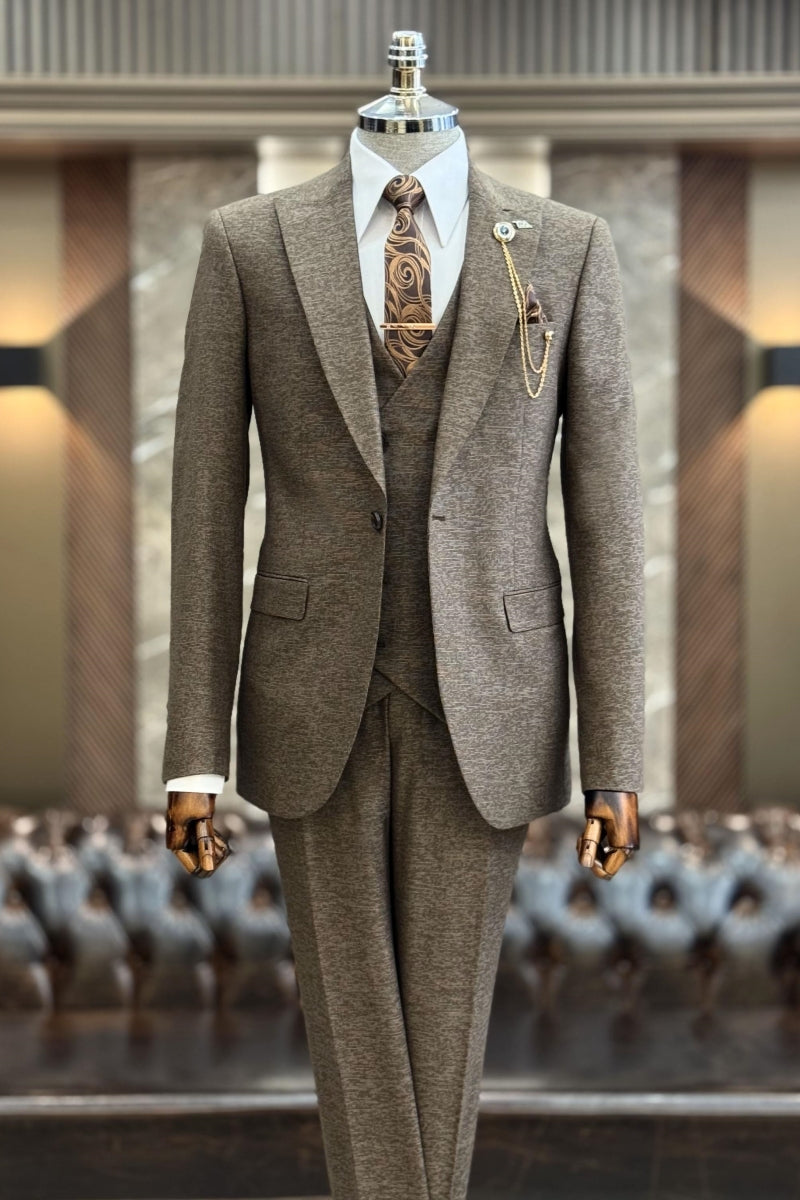 New Arrival 3 Pieces Khaki Close Fitting Suits For Men