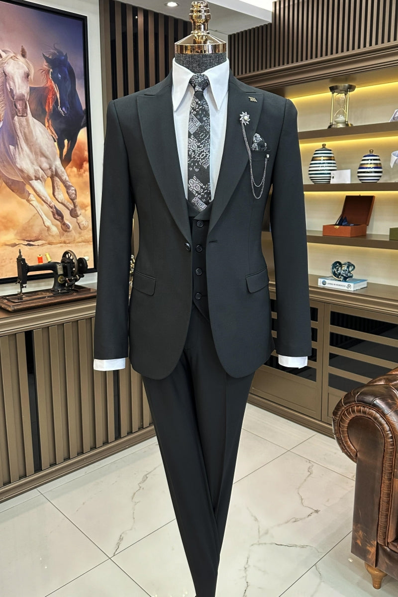 Latest Classic Black Business Suits For Men With Waistcoat