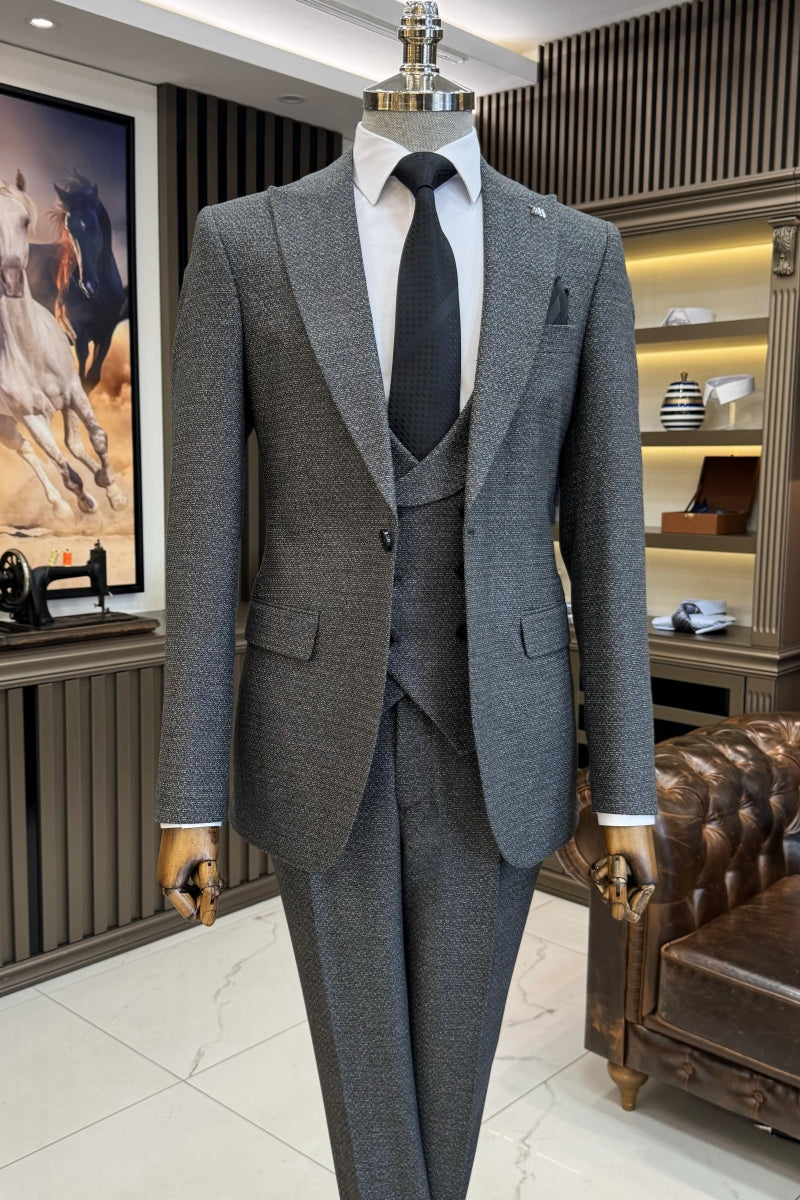 Stylish Dark Gray 3 Pieces Business Men Suits With Waistcoat