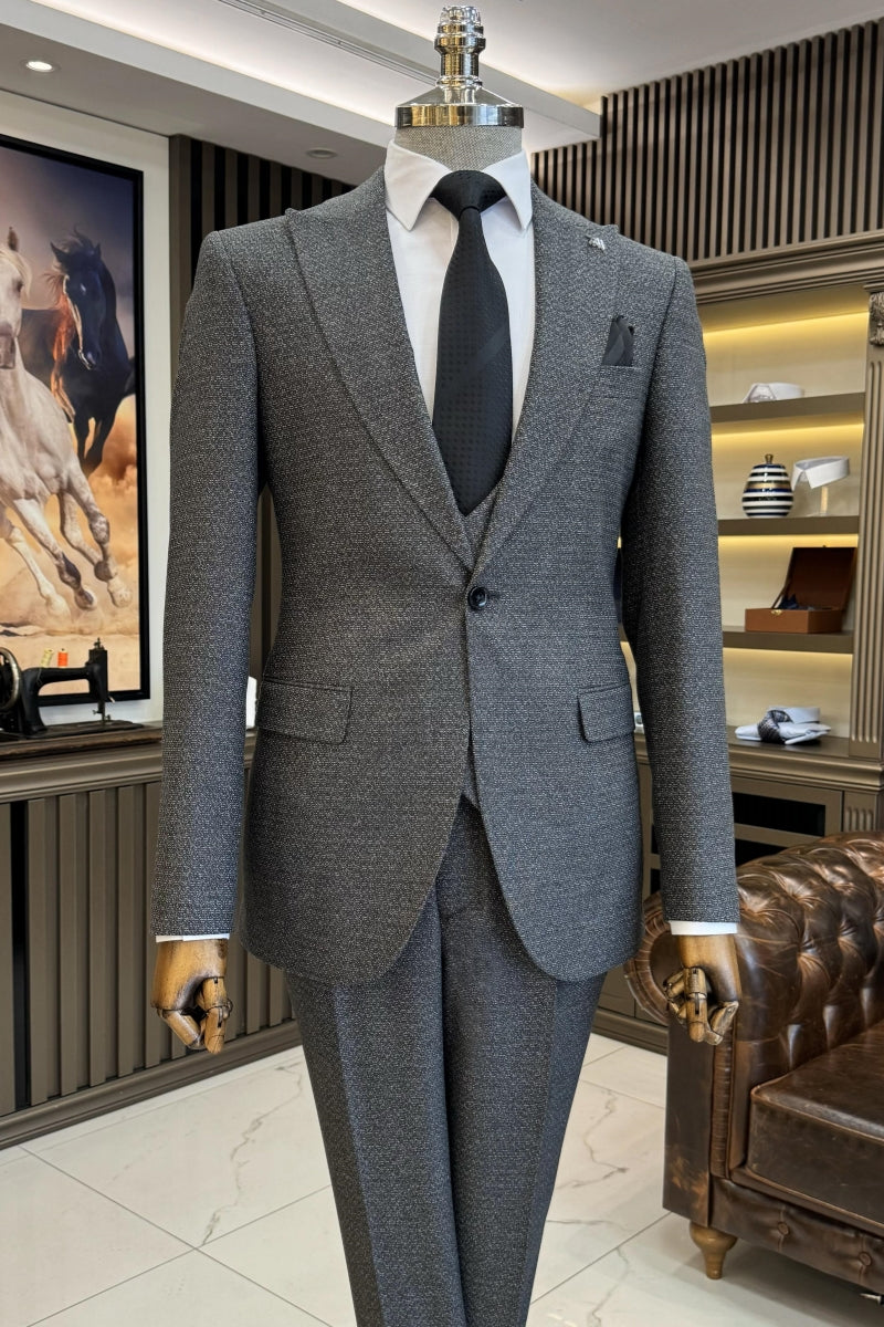 Stylish Dark Gray 3 Pieces Business Men Suits With Waistcoat