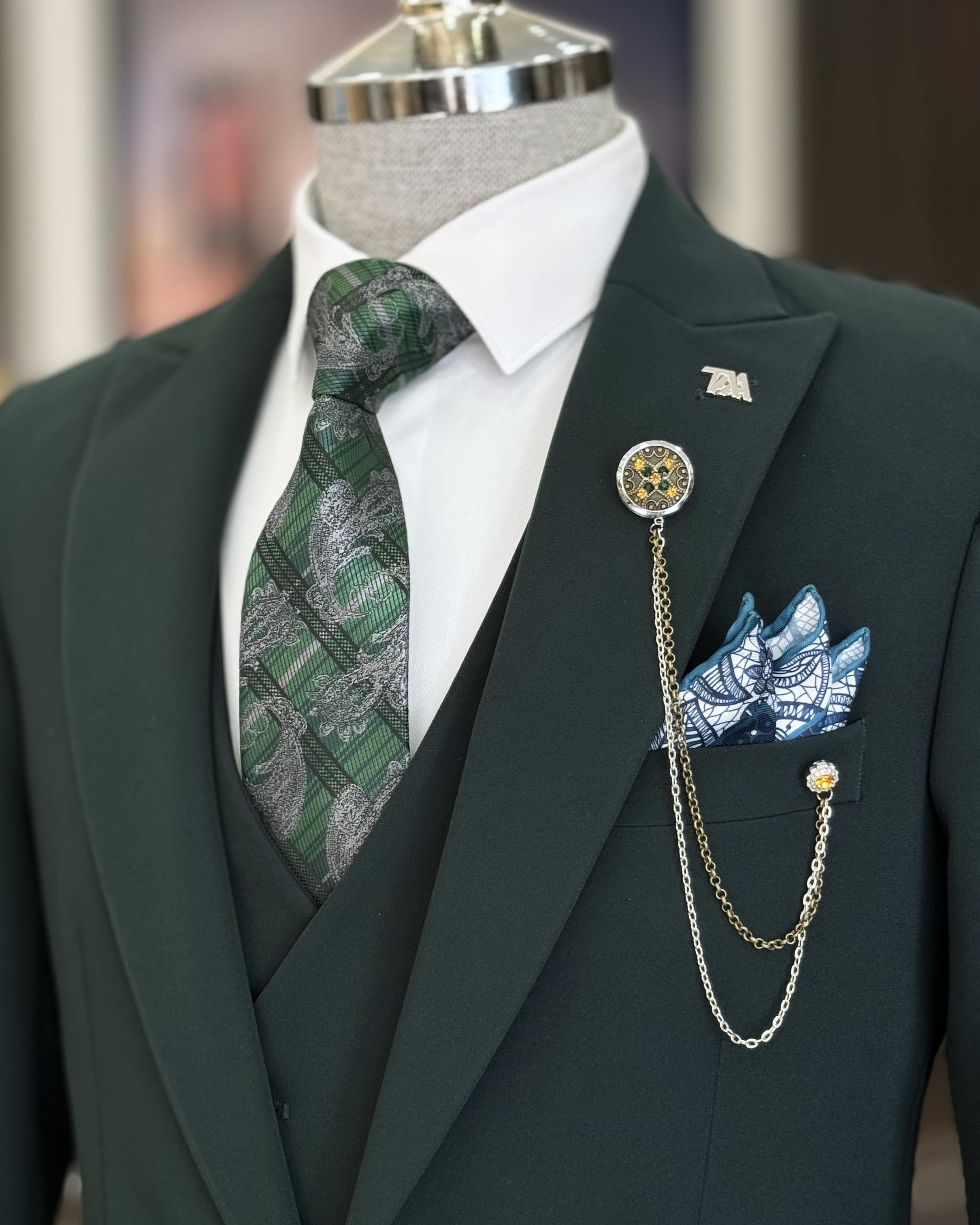 Newest Dark Green Fashion 3 Pieces Business Suits With Waistcoat