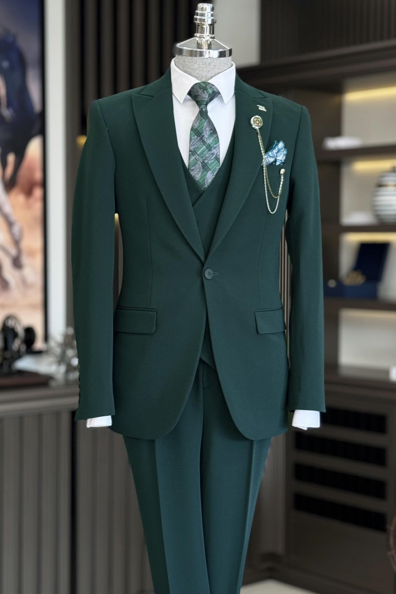 Newest Dark Green Fashion 3 Pieces Business Suits With Waistcoat