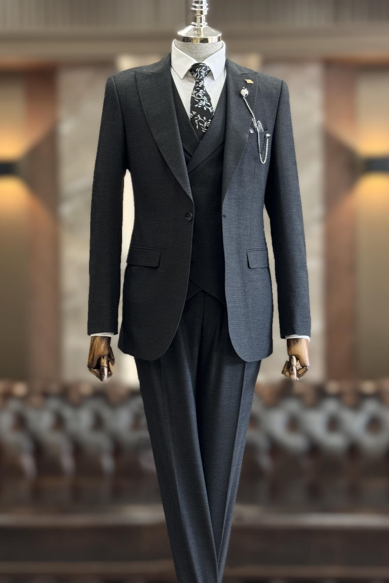 Modern Black 3 Pieces Slim Fit Business Suits With Vest