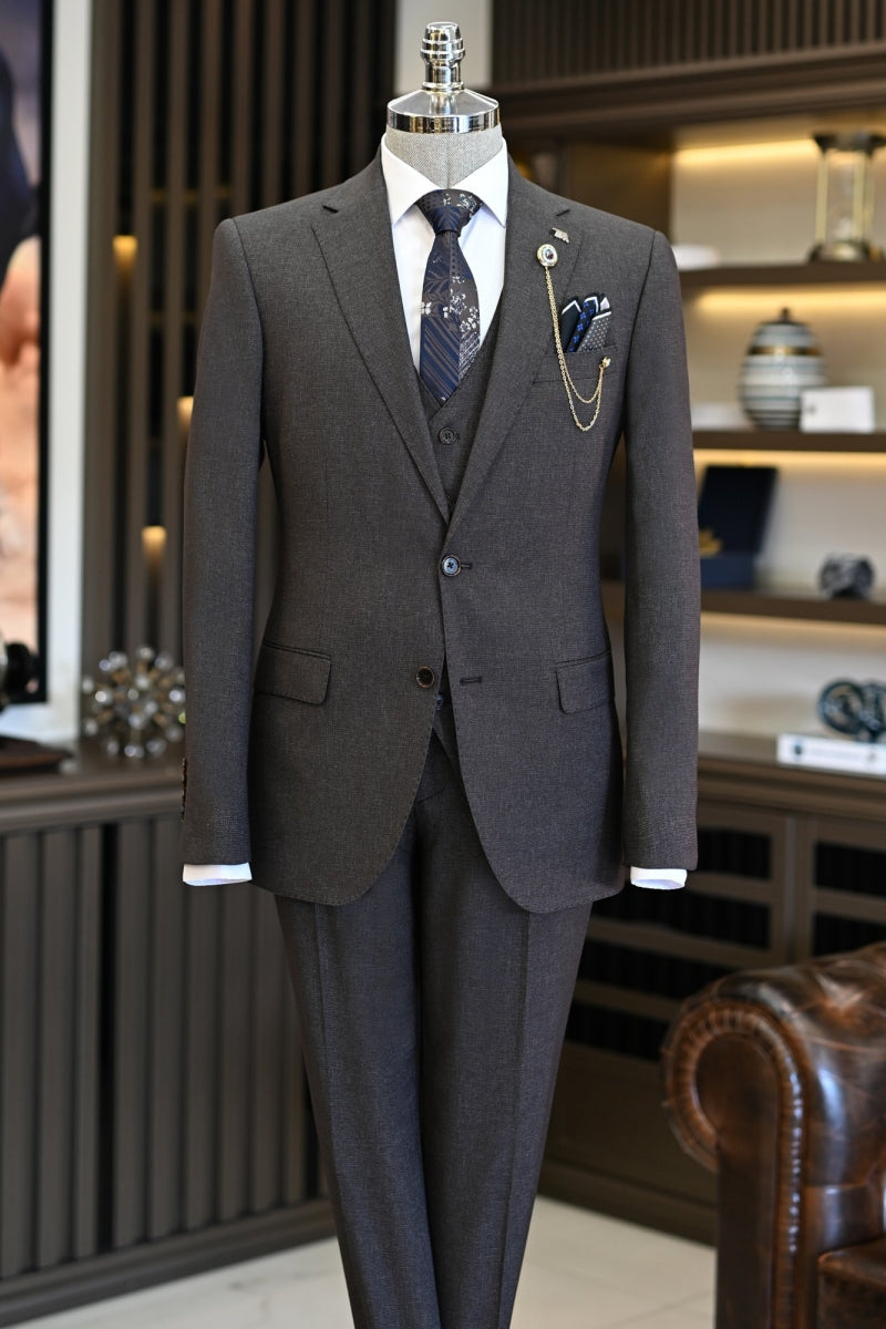 Trendy Chocolate Notch Lapel 3 Pieces Business Suits For Men