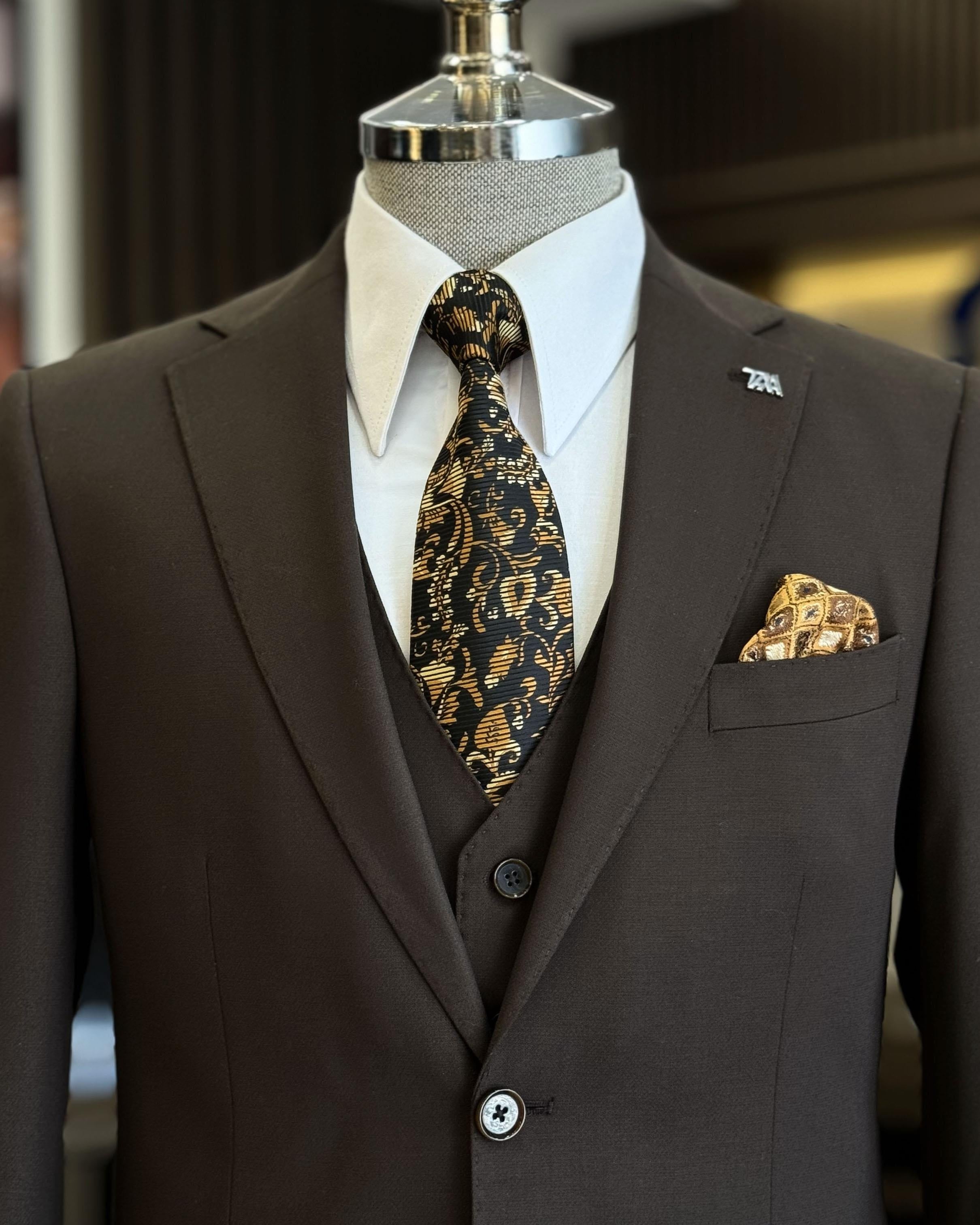 Modern Brown 3 Pieces Notch Lapel Business Suits