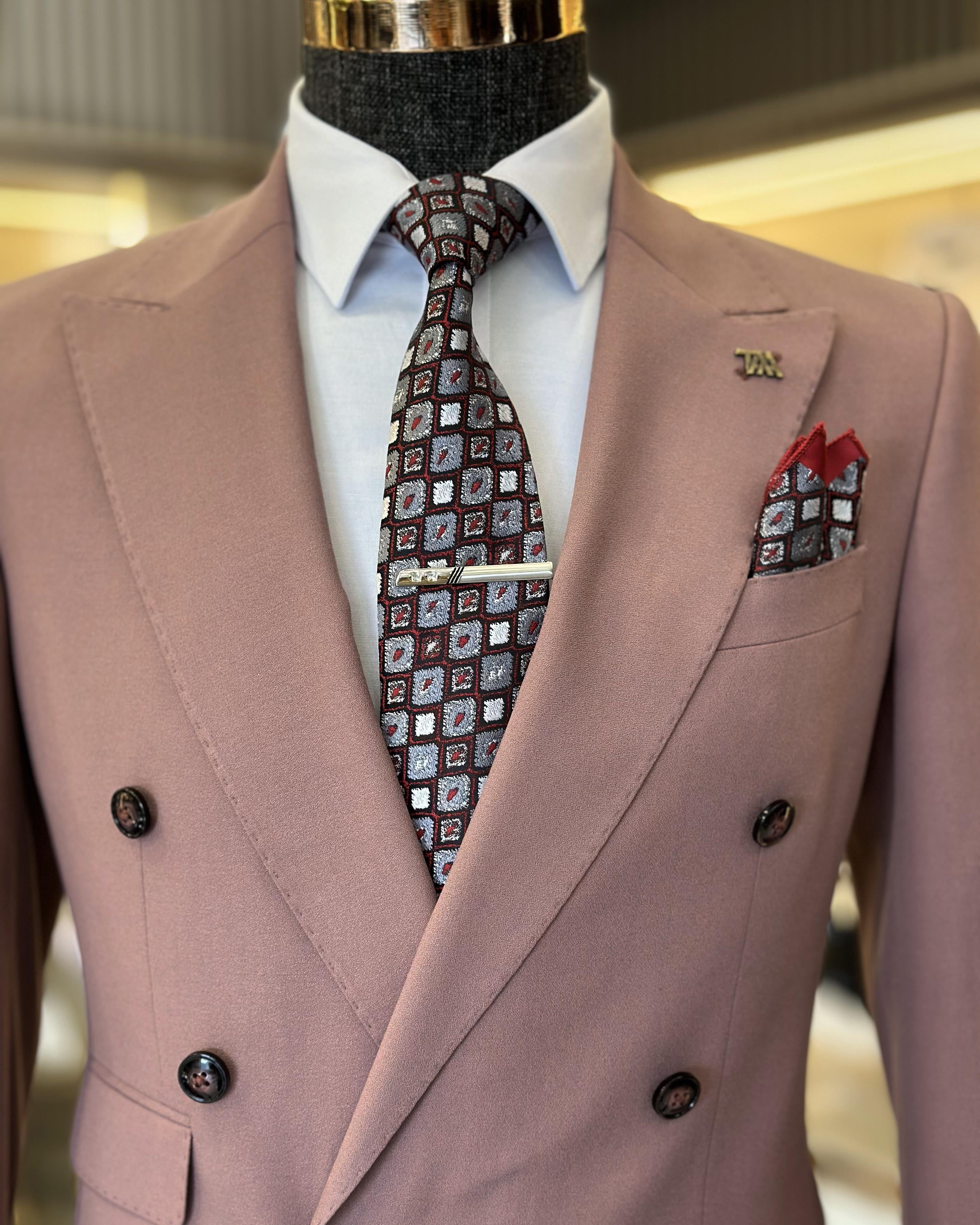 Stylish Lilac Double Breasted Peaked Lapel Business Suits