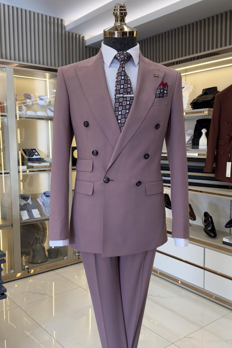 Stylish Lilac Double Breasted Peaked Lapel Business Suits