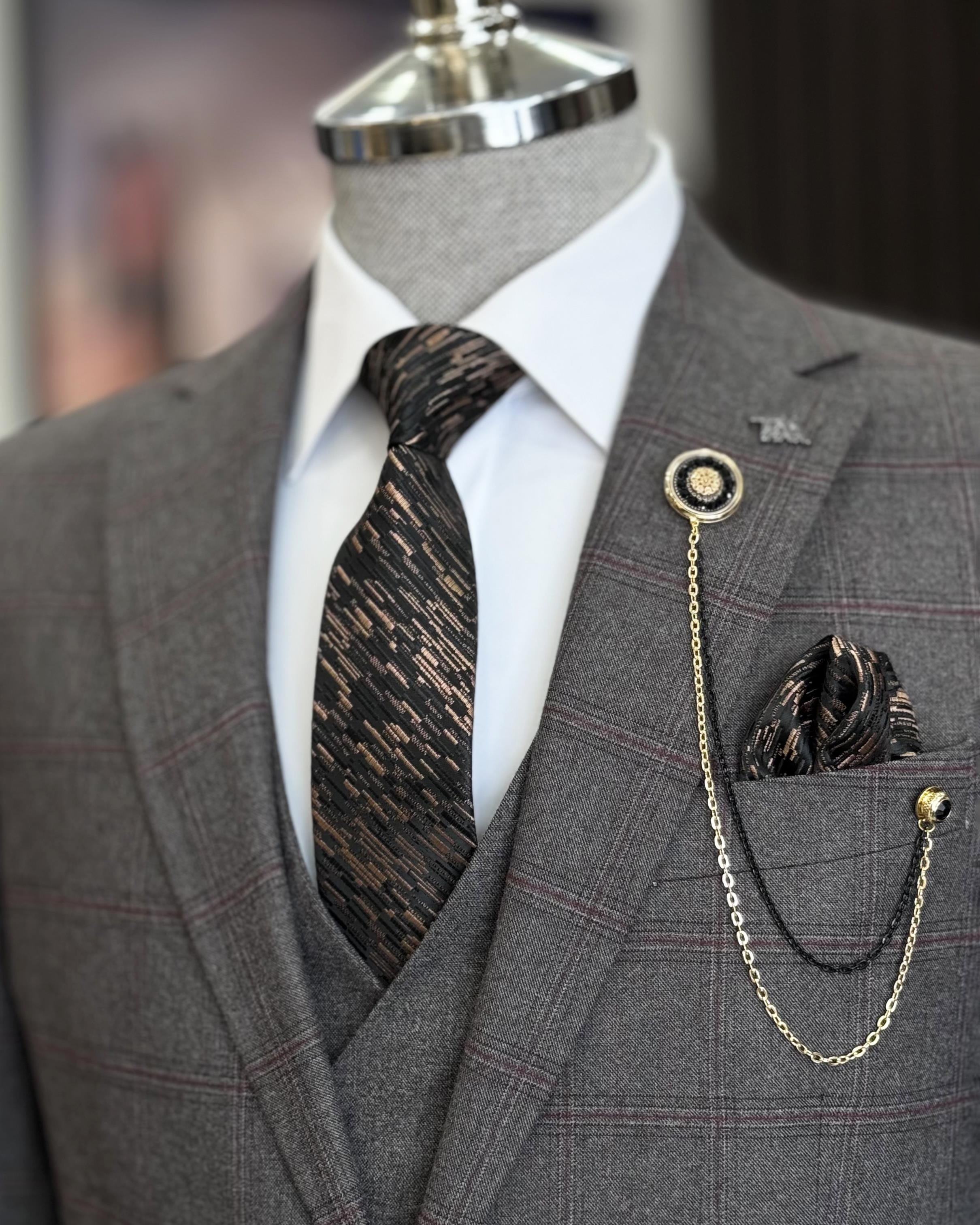 Glamorous Gray Plaid 3 Pieces Notch Lapel Business Suits With Waistcoat