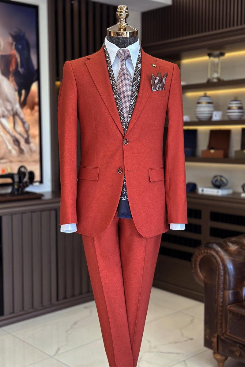 Fashion Coral Red Notch Lapel Prom Suits