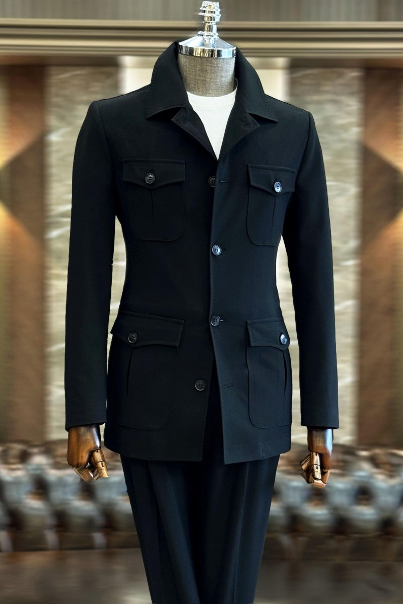 Modern Black Notch Lapel Prom Suits