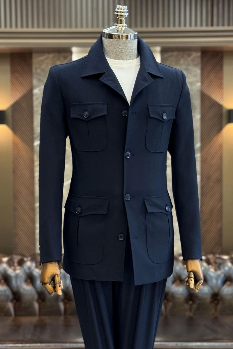 Chic Dark Navy Notch Lapel Prom Men Suits