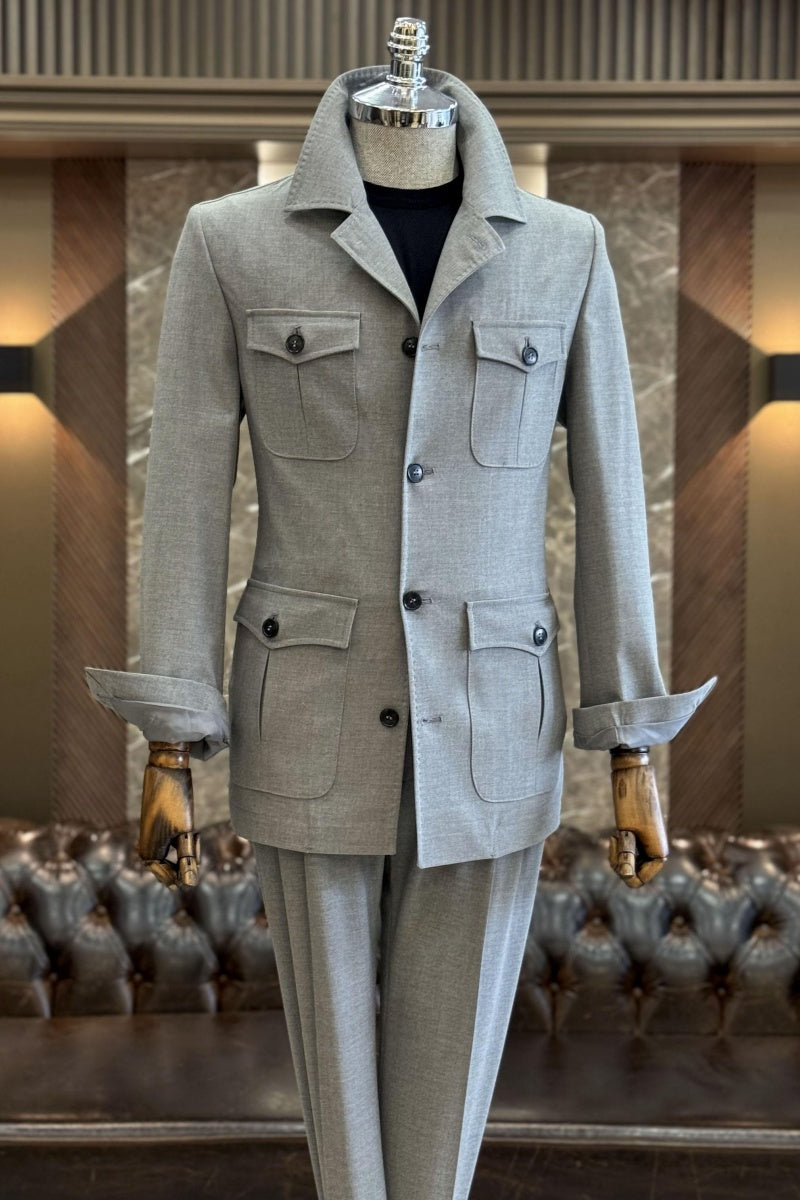 Stylish Light Gray Notch Lapel Prom Suits For Men
