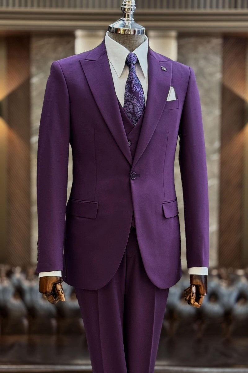 Chic Purple 3 Pieces Prom Men Suits With Waistcoat