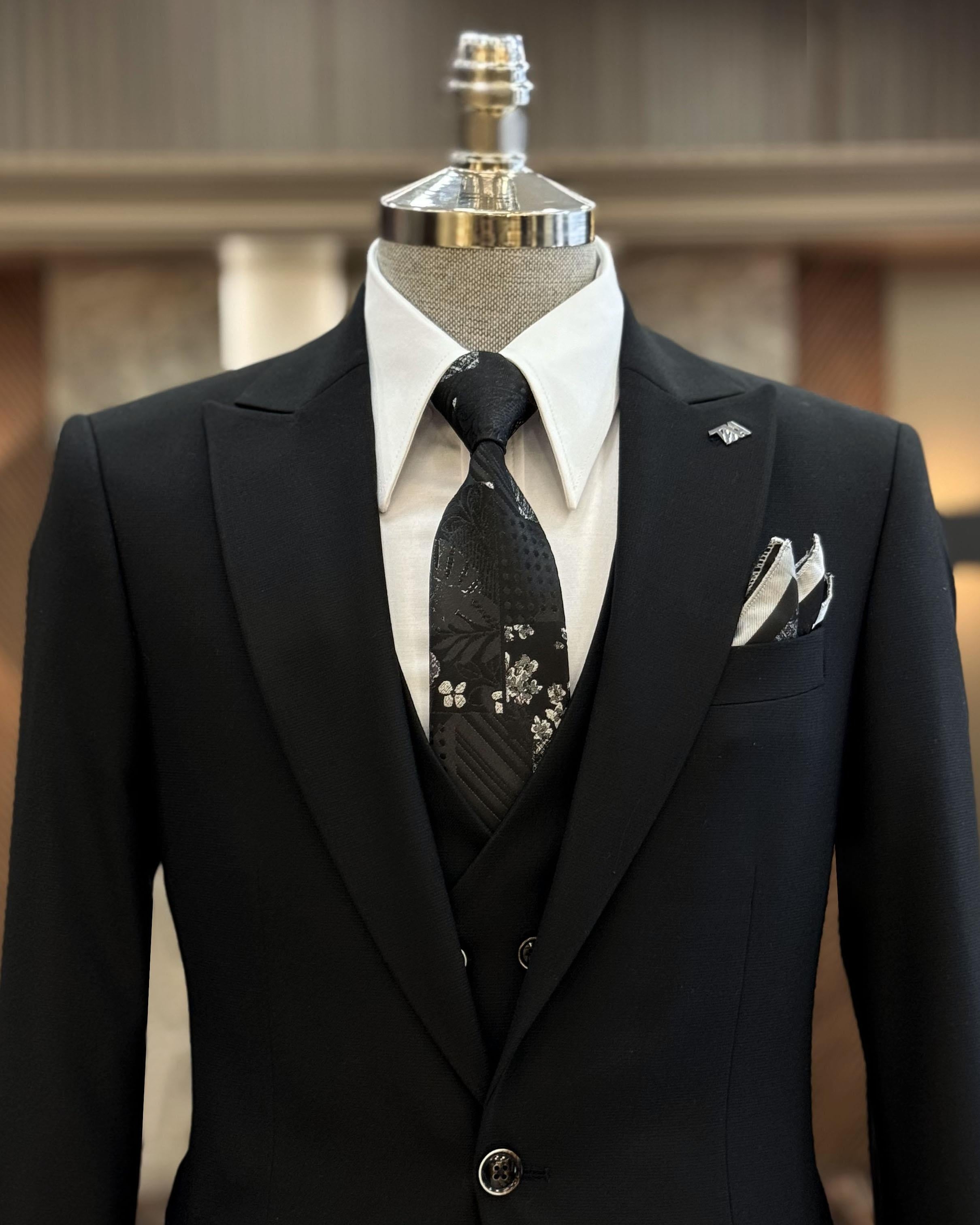 Formal Black 3 Pieces Business Men Suits With Waistcoat