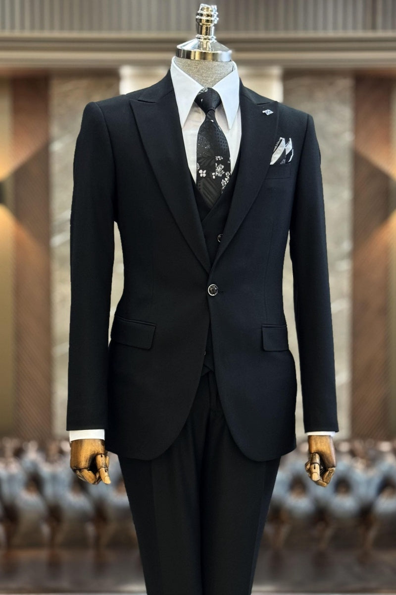 Formal Black 3 Pieces Business Men Suits With Waistcoat