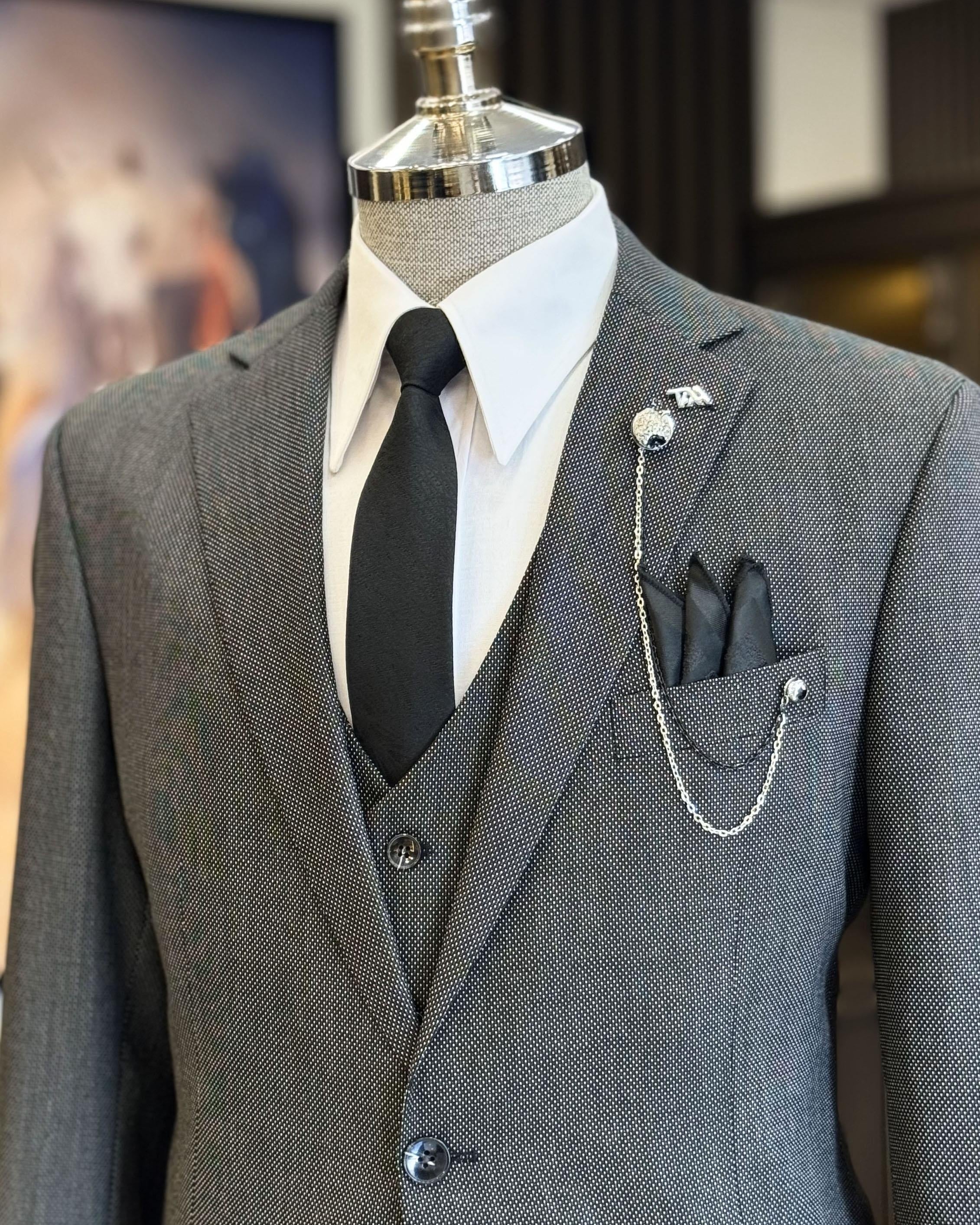 Classic 3 Pieces Dark Gray Notch Lapel Bussiness Suits