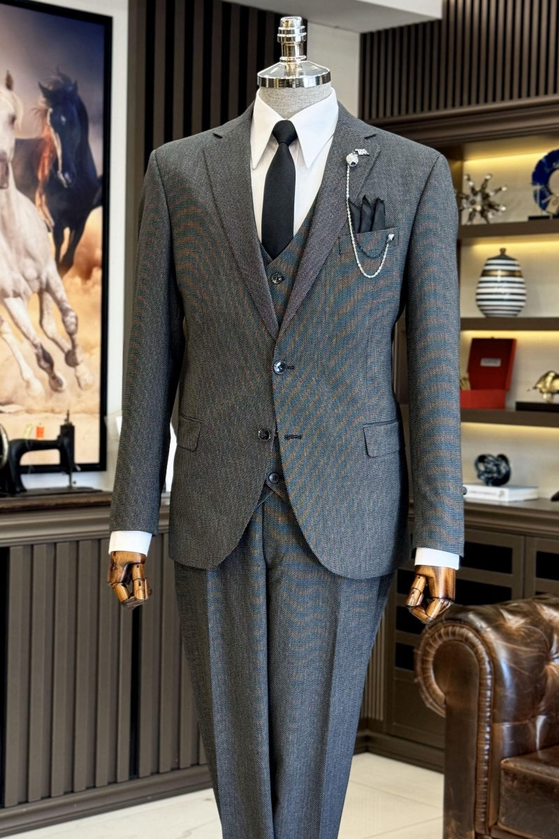 Classic 3 Pieces Dark Gray Notch Lapel Bussiness Suits
