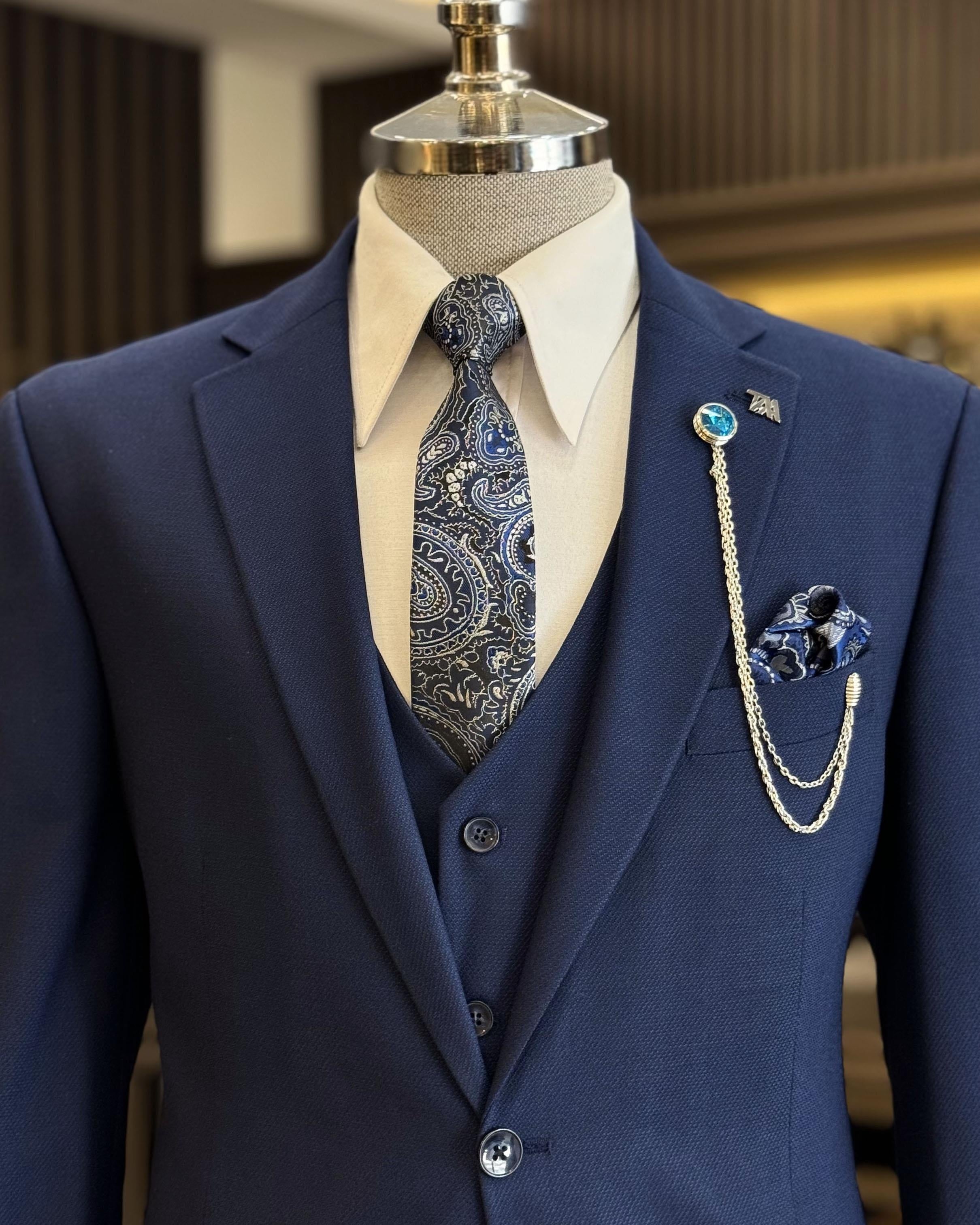 Stylish Royal Blue 3 Pieces Notch Lapel Business Men Suits