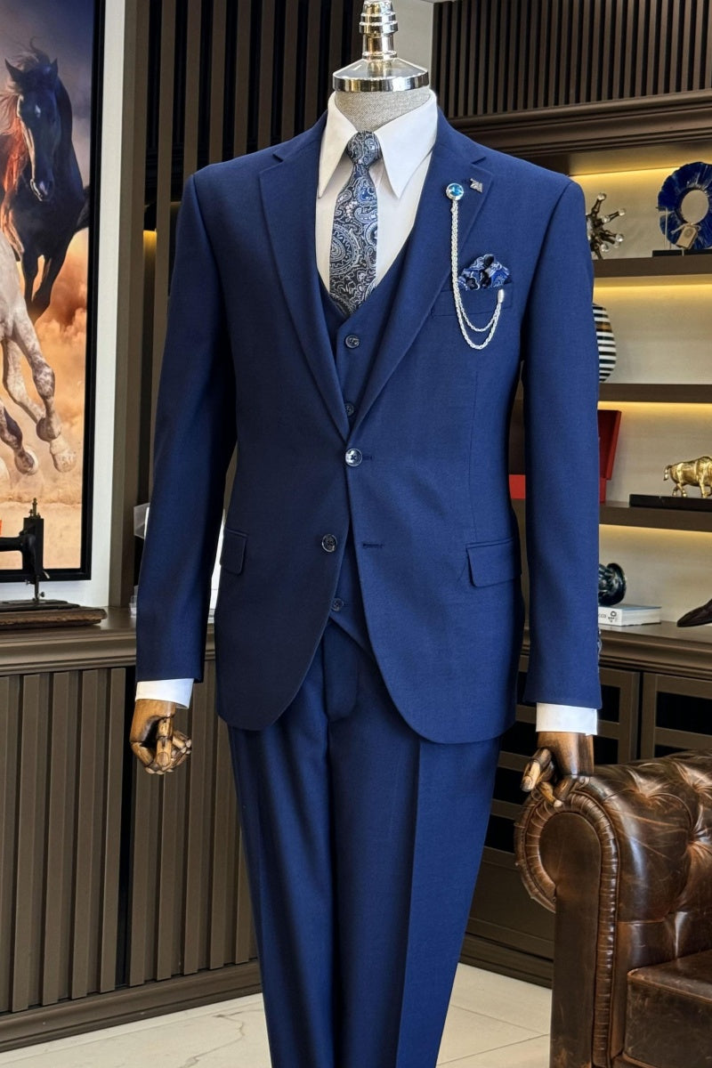Stylish Royal Blue 3 Pieces Notch Lapel Business Men Suits