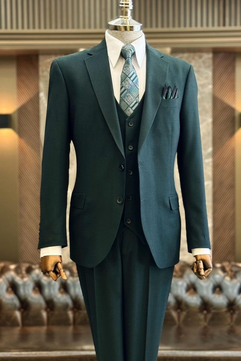 Modern Dark Green 3 Pieces Notch Lapel Business Suits