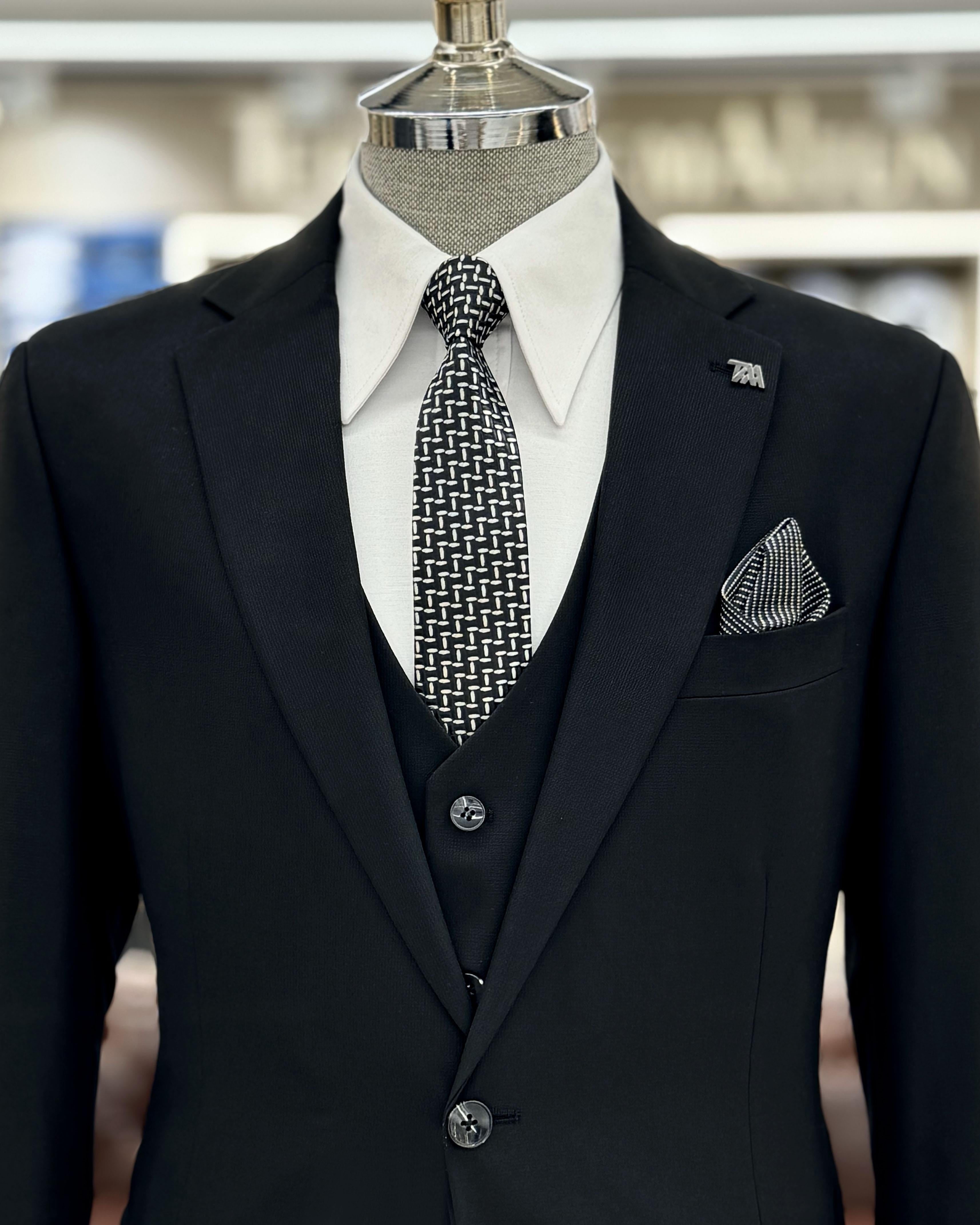 Trendy Black 3 Pieces Notch Lapel Business Men Suits