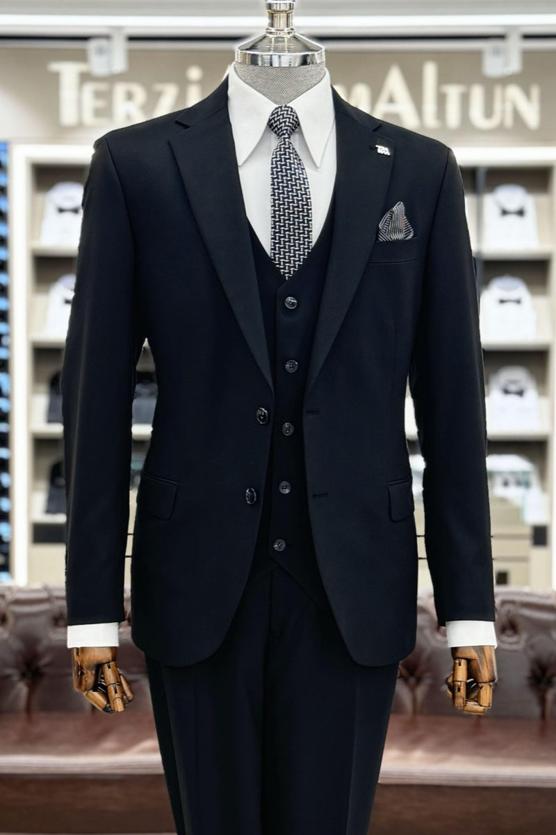 Trendy Black 3 Pieces Notch Lapel Business Men Suits