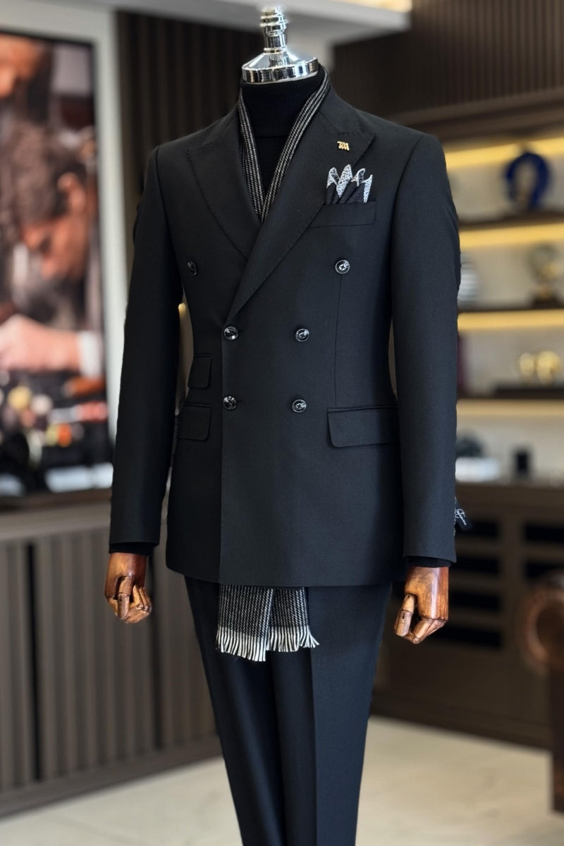 Formal Black Double Breasted Slim Fit Business Suits