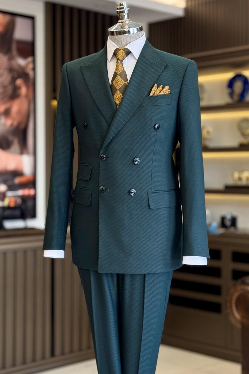 Modern Teal Double Breasted Business Suits