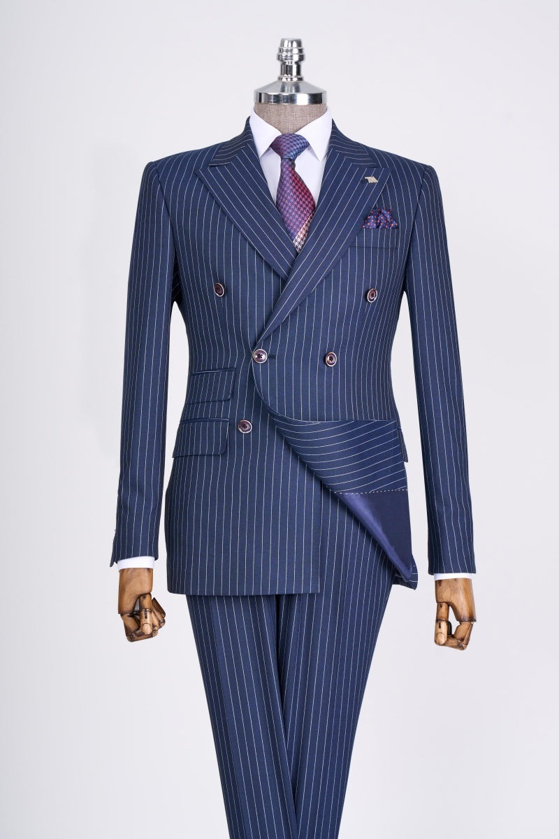 New Arrival Royal Blue Pinstriped Double Breasted Business Suits
