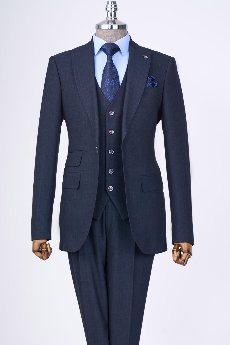 Trendy Navy Blue 3 Pieces Close Fitting Business Suits