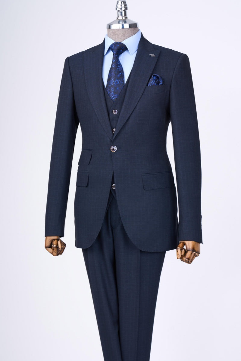 Trendy Navy Blue 3 Pieces Close Fitting Business Suits