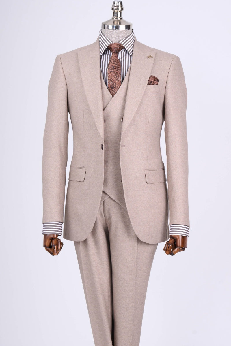 Chic Beige 3 Pieces Slim Fit Business Men Suits