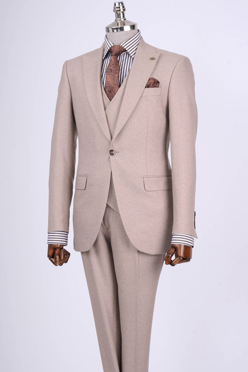 Chic Beige 3 Pieces Slim Fit Business Men Suits